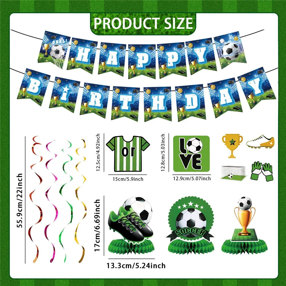 46Pcs Football Soccer Party Decorations Set Birthday Supplies Banner Cake Socket Spiral Cake Toppers - 6
