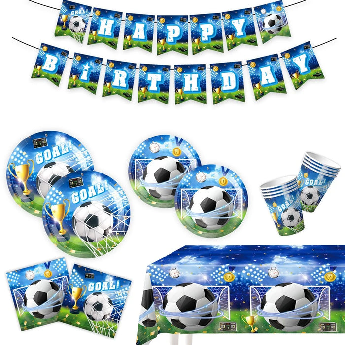 66Pcs Football Theme Party Supplies Set 7inch 9inch Plates Cups Banner Tablecloth for Birthday - 1