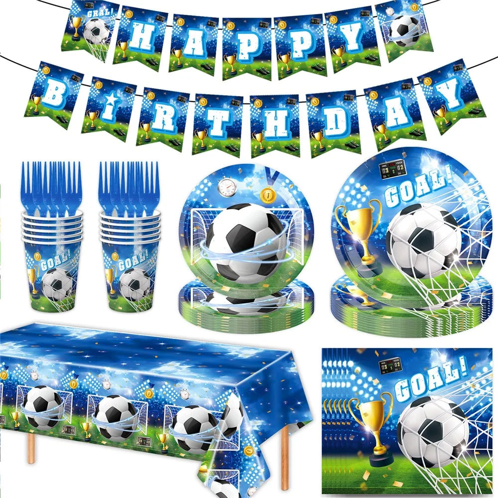 76Pcs Football Theme Party Supplies Set Tableware Tablecloth Banner Plates Cups Napkins Forks for Birthday - 1