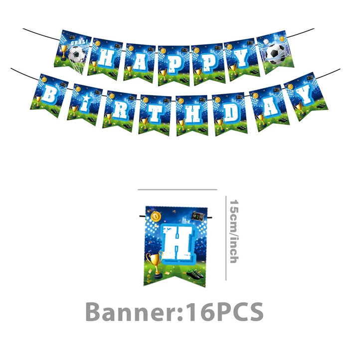 101Pcs Soccer Football Theme Party Supplies Set Banner Tablecloth Plates Cups Napkins Cake Toppers for Birthday - 6