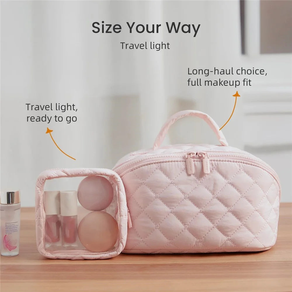 Portable Makeup Bag Large Capacity Travel Cosmetic Organizer with Small Bag - Pink - 3