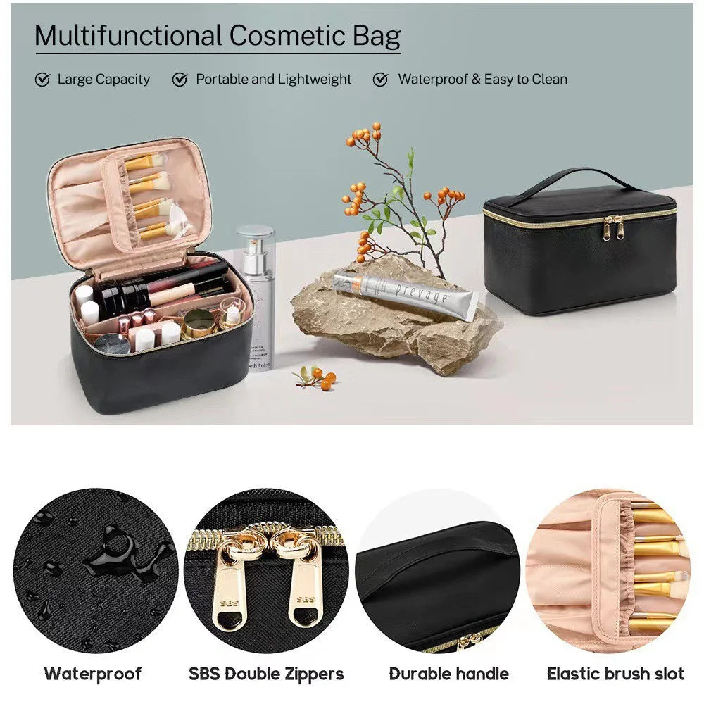 Large Capacity Makeup Bag Portable Travel Cosmetic Organizer Toiletry Bag for Women - Black - 3