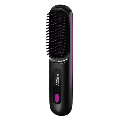 Cordless Hair Straightening Comb LCD Wireless Ceramic Hair Straightener with 3 Temperature Settings - Black - 1