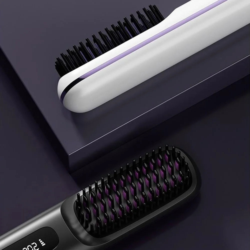 Cordless Hair Straightening Comb LCD Wireless Ceramic Hair Straightener with 3 Temperature Settings - Black - 5