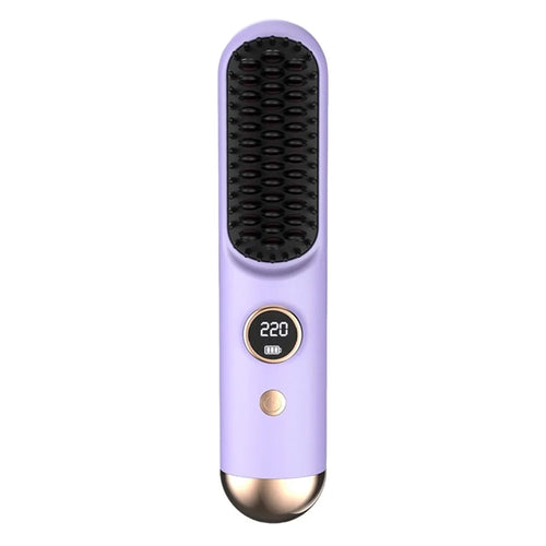 USB Rechargeable Ceramic Hair Straightener Comb Wireless Portable Styling Brush 9 Temperature Adjustment - Purple - 1