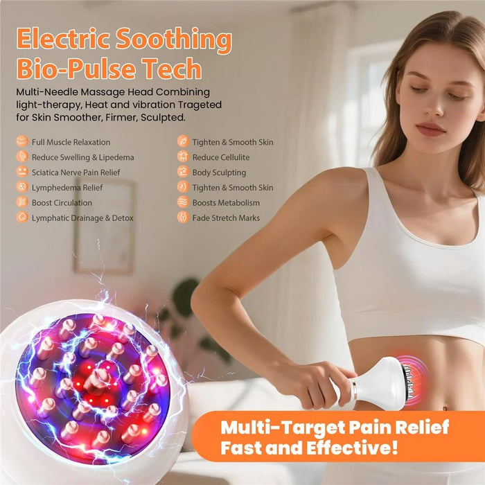 Electric Cordless Massager Bio-Pulse Heat Light Therapy Body Shaping Pain Relief Massager - White - 2