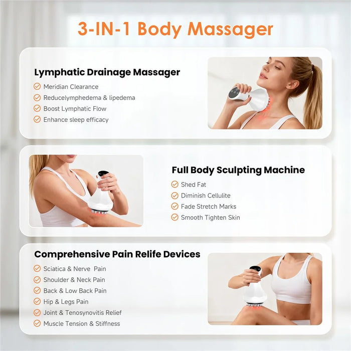Electric Cordless Massager Bio-Pulse Heat Light Therapy Body Shaping Pain Relief Massager - White - 6