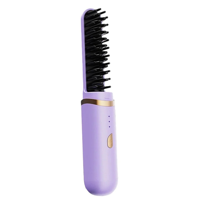 Hair Straightening Brush Wet Dry Dual Use Cordless Portable Anti-Scald PTC Heating Hair Brush - Purple - 1