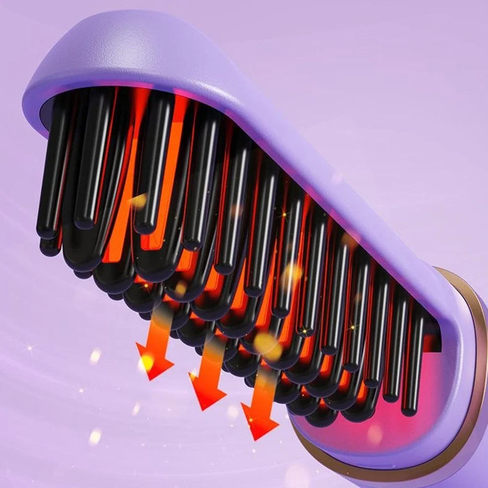 Hair Straightening Brush Wet Dry Dual Use Cordless Portable Anti-Scald PTC Heating Hair Brush - Purple - 6