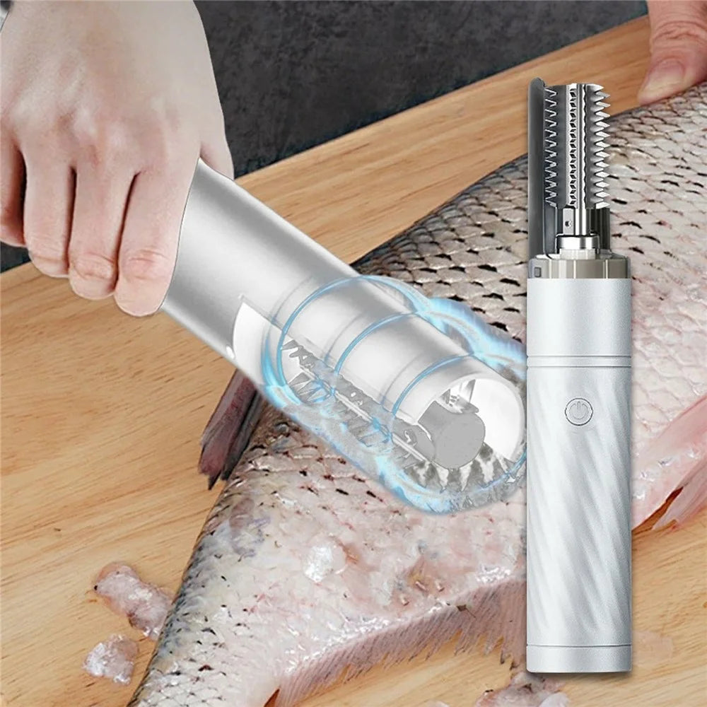 Electric Fish Scaler Machine Cordless Waterproof Automatic Fish Scale Remover - White - 3