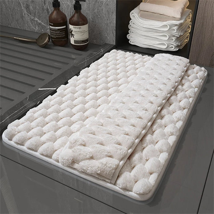 60 x 90cm Fluffy Flannel Memory Foam Bath Mat Quick Dry Water Absorbent Bathroom Non-Slip Floor Mat - Beige - 1