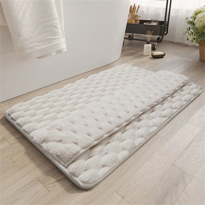60 x 90cm Fluffy Flannel Memory Foam Bath Mat Quick Dry Water Absorbent Bathroom Non-Slip Floor Mat - Beige - 2