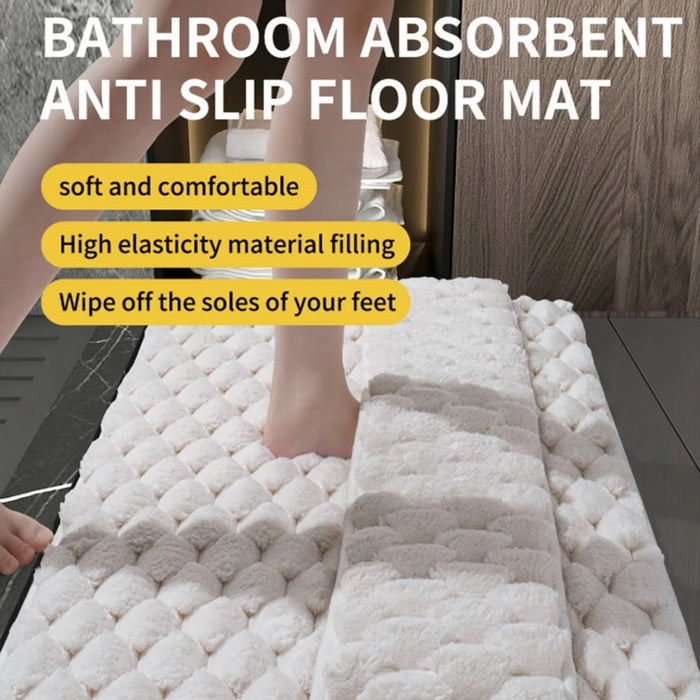 60 x 90cm Fluffy Flannel Memory Foam Bath Mat Quick Dry Water Absorbent Bathroom Non-Slip Floor Mat - Beige - 3