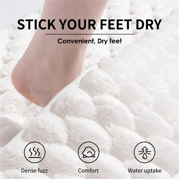 60 x 90cm Fluffy Flannel Memory Foam Bath Mat Quick Dry Water Absorbent Bathroom Non-Slip Floor Mat - Beige - 4