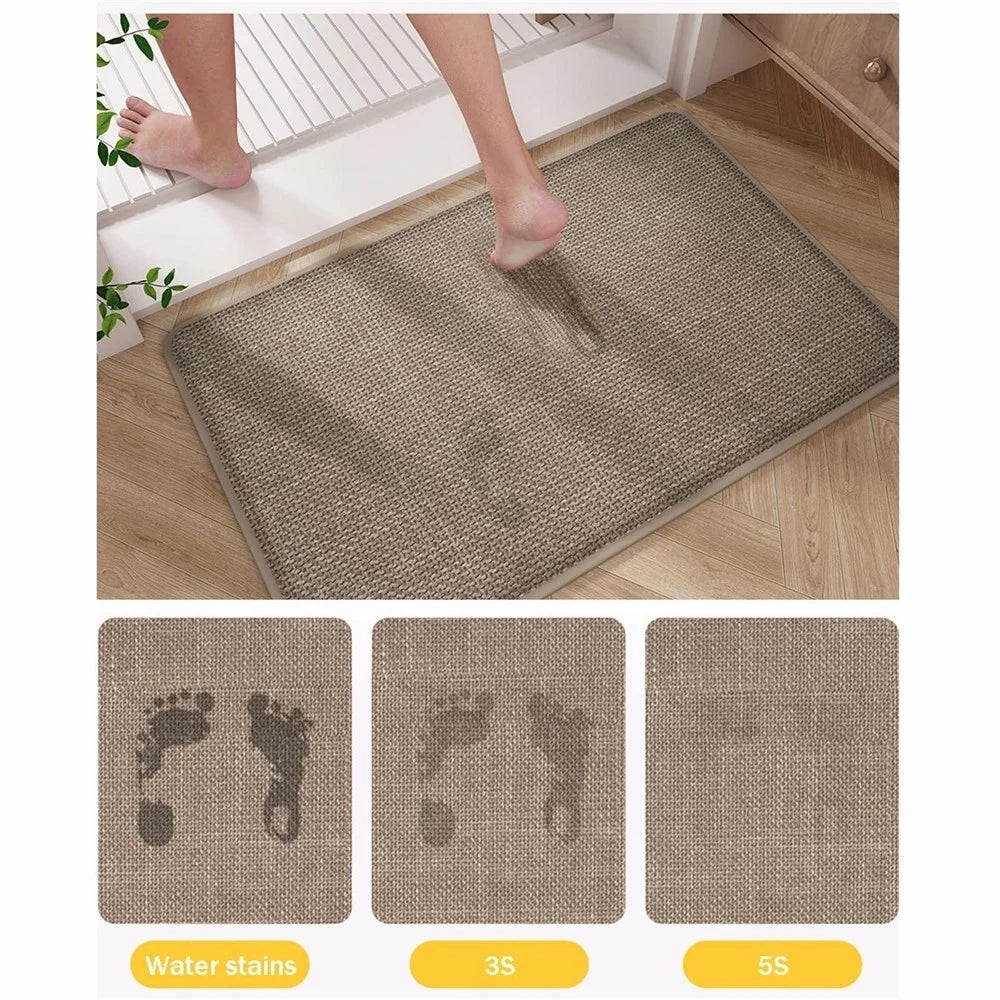 40 x 60cm Bathroom Mat Imitation Linen Woven Texture Memory Foam Non-Slip Absorbent Bath Rug - Khaki - 4