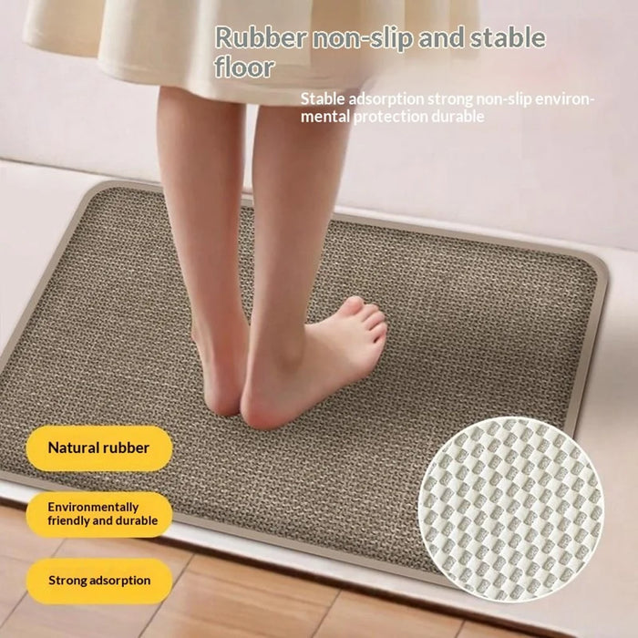 45 x 70cm Bathroom Mat Imitation Linen Woven Texture Memory Foam Non-Slip Absorbent Bath Rug - Khaki - 2