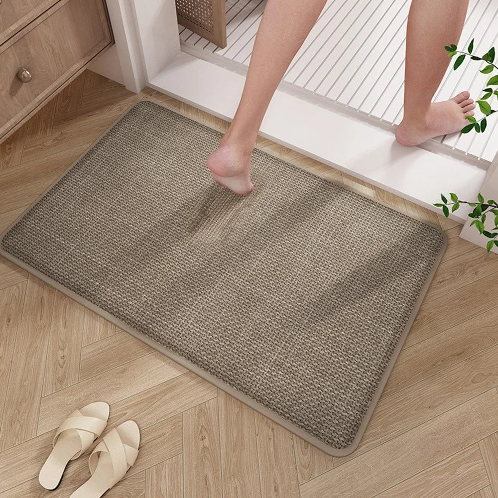50 x 80cm Bathroom Mat Imitation Linen Woven Texture Memory Foam Non-Slip Absorbent Bath Rug - Khaki - 1