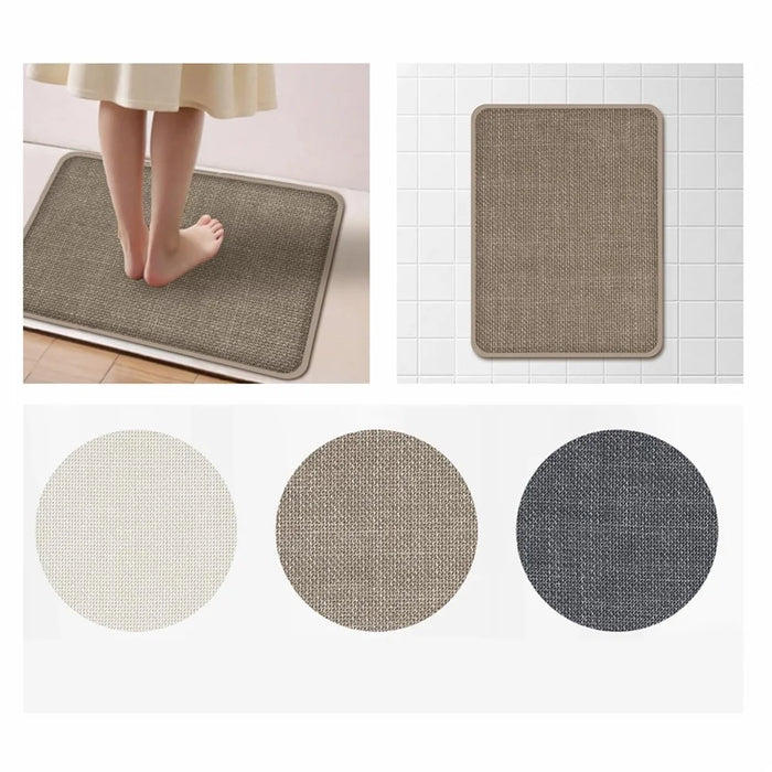 60 x 90cm Bathroom Mat Imitation Linen Woven Texture Memory Foam Non-Slip Absorbent Bath Rug - Khaki - 5