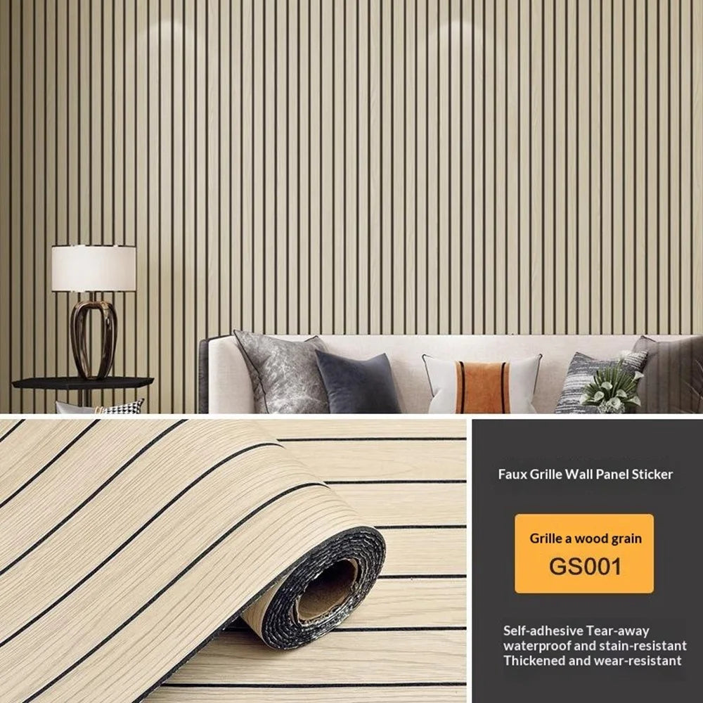 40 x 300cm 3D Grille Wood Grain Wall Sticker Self Adhesive Waterproof PVC Wallpaper for Bedroom Living Room - GS001 - 1