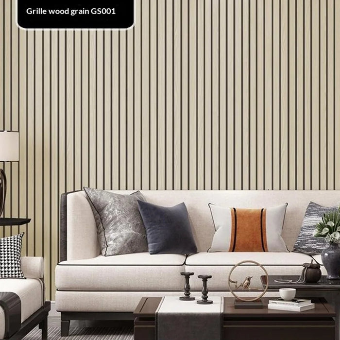 40 x 300cm 3D Grille Wood Grain Wall Sticker Self Adhesive Waterproof PVC Wallpaper for Bedroom Living Room - GS001 - 2