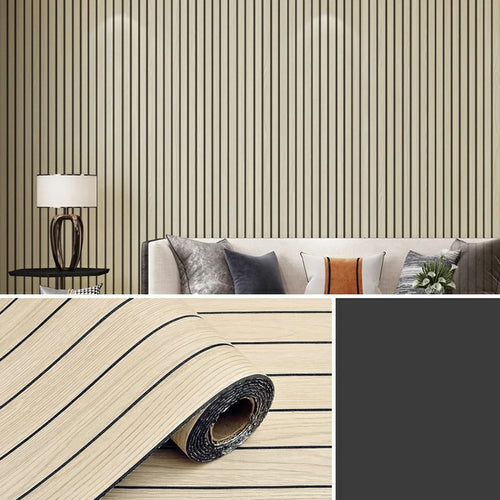 60 x 300cm 3D Grille Wood Grain Wall Sticker Self Adhesive Waterproof PVC Wallpaper for Bedroom Living Room - GS001 - 1