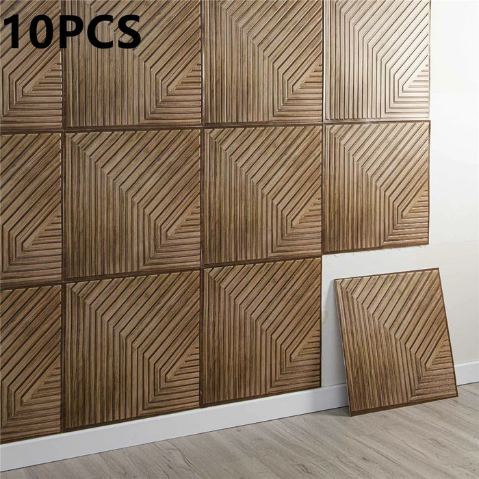 10Pcs 30 x 30cm 3D Wood Grain PVC Wallpaper Self-Adhesive Wall Sticker for Office Meeting Room Background Decor - T049-1 - 1