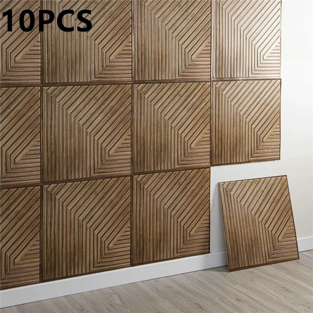 10Pcs 50 x 50cm 3D Wood Grain PVC Wallpaper Self-Adhesive Wall Sticker for Office Meeting Room Background Decor - T049-1 - 1