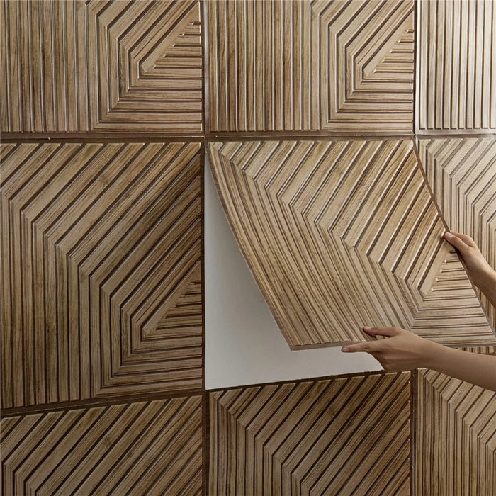 10Pcs 50 x 50cm 3D Wood Grain PVC Wallpaper Self-Adhesive Wall Sticker for Office Meeting Room Background Decor - T049-1 - 3