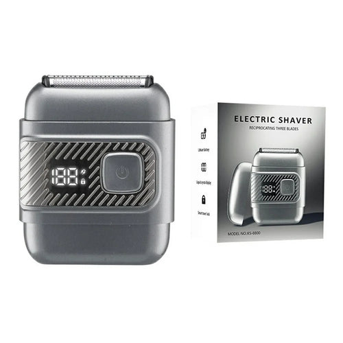Mini Reciprocating Electric Razor Mens Shaver 3-Blade IPX6 Waterproof LED Display Travel Lock - Grey - 1