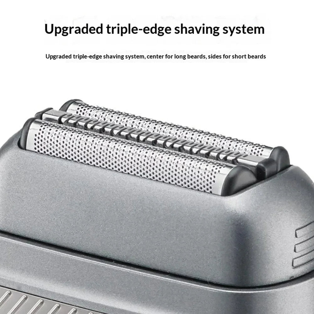 Mini Reciprocating Electric Razor Mens Shaver 3-Blade IPX6 Waterproof LED Display Travel Lock - Grey - 2