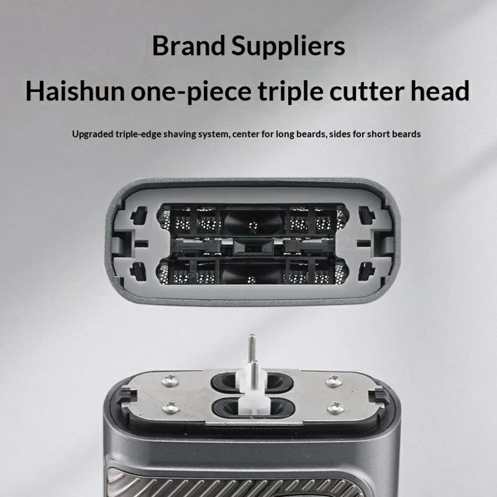 Mini Reciprocating Electric Razor Mens Shaver 3-Blade IPX6 Waterproof LED Display Travel Lock - Grey - 3
