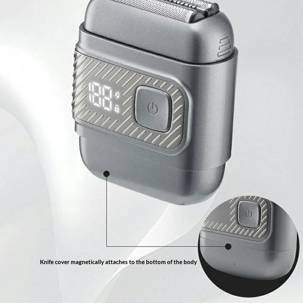 Mini Reciprocating Electric Razor Mens Shaver 3-Blade IPX6 Waterproof LED Display Travel Lock - Grey - 6