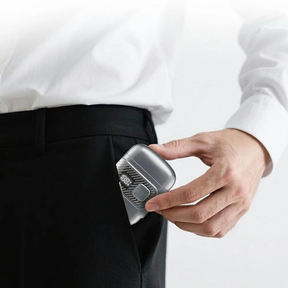 Mini Reciprocating Electric Razor Mens Shaver 3-Blade IPX6 Waterproof LED Display Travel Lock - Grey - 7