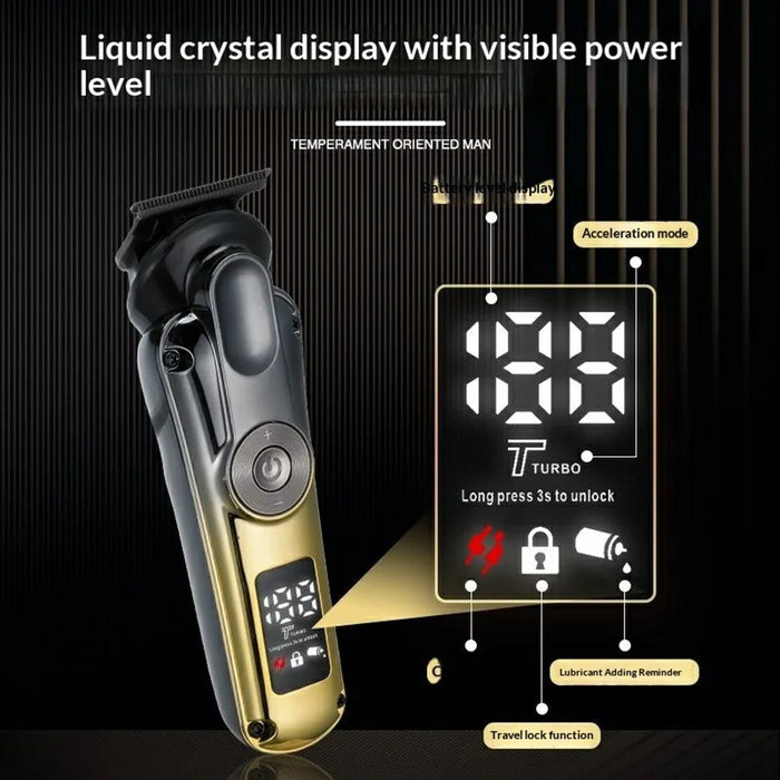 6-in-1 Electric Hair Clipper Set Multi-Function Grooming Kit IPX6 Waterproof LCD Display 1400mAh for Beard Trimming - Gold - 3