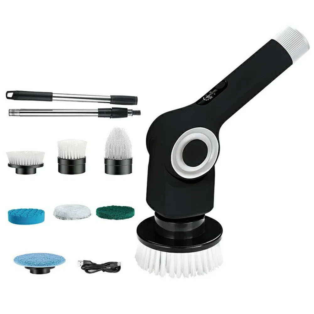 L-0275 7-in-1 Multi-function Electric Cleaning Brush Cordless Handheld Rotating Extendable Scrubber - Black - 1