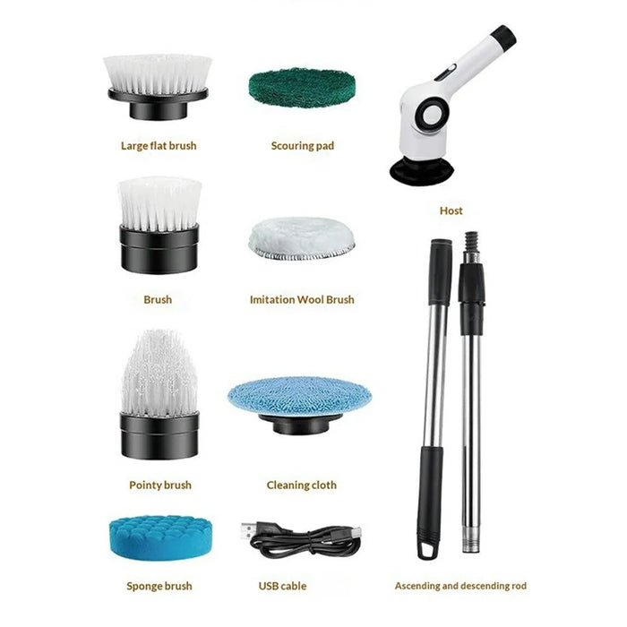 L-0275 7-in-1 Multi-function Electric Cleaning Brush Cordless Handheld Rotating Extendable Scrubber - Black - 7