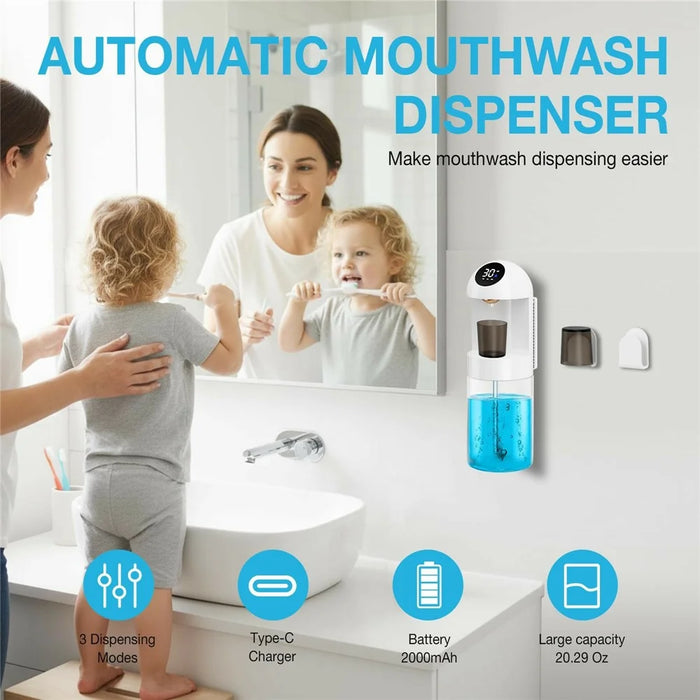 Automatic Mouthwash Dispenser 2000mAh Infrared Sensor 3 Modes 600ml Wall Mount Oral Care Device for Home Use - White - 2