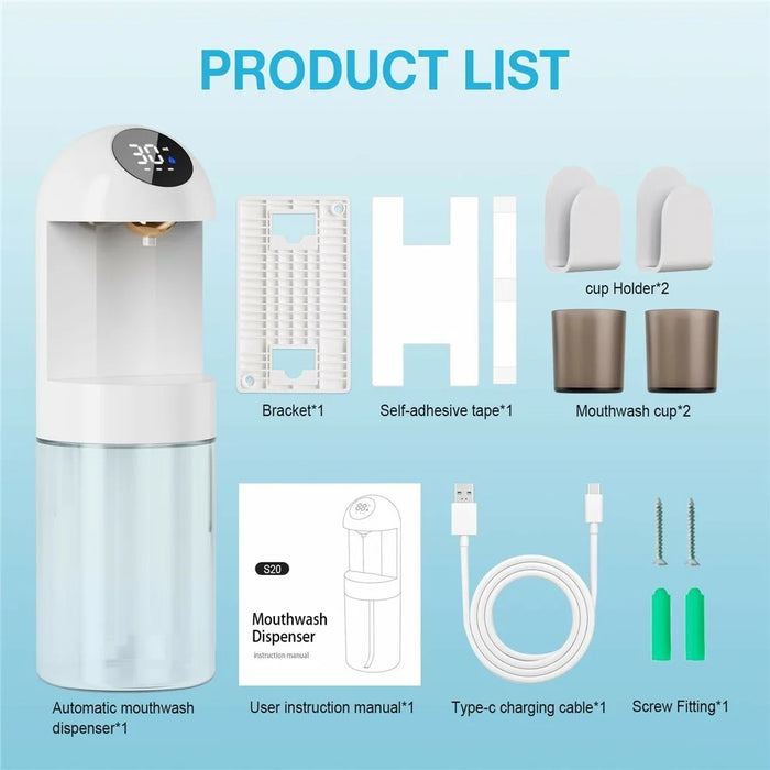Automatic Mouthwash Dispenser 2000mAh Infrared Sensor 3 Modes 600ml Wall Mount Oral Care Device for Home Use - White - 7
