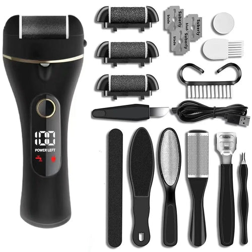 2-Speed Adjustable Electric Callus Remover IPX6 Waterproof LCD Display Foot Grinder Tool Kit Set - Black - 1