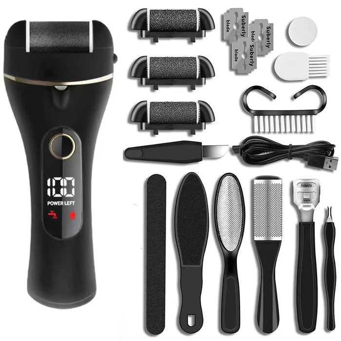 2-Speed Adjustable Electric Callus Remover IPX6 Waterproof LCD Display Foot Grinder Tool Kit Set - Black - 1