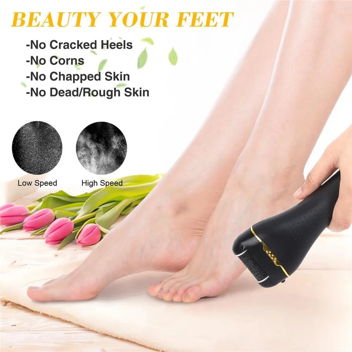 2-Speed Adjustable Electric Callus Remover IPX6 Waterproof LCD Display Foot Grinder Tool Kit Set - Black - 2