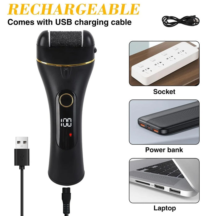 2-Speed Adjustable Electric Callus Remover IPX6 Waterproof LCD Display Foot Grinder Tool Kit Set - Black - 5