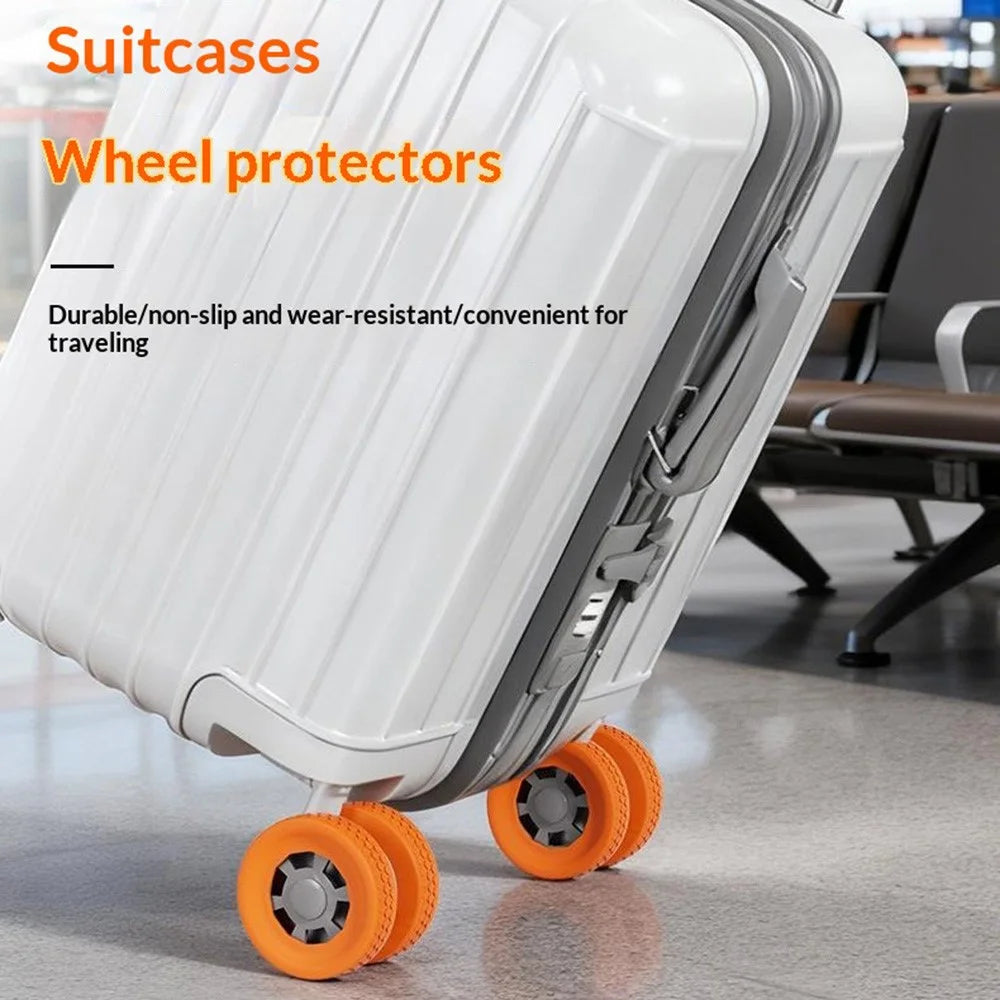 4Pcs Luggage Wheel Protectors Silicone Caster Cover for 48-50mm Suitcase Furniture Chair Non-slip Noise Reducing Universal Protective Sleeve - Orange - 2