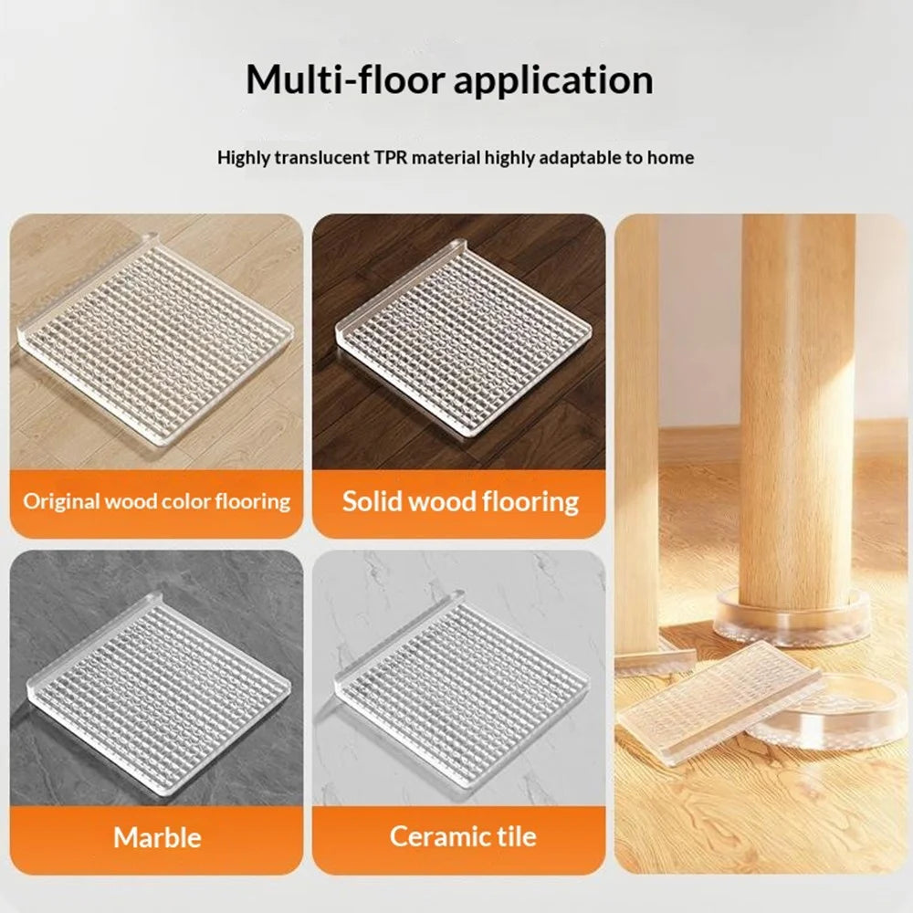 4Pcs 40x40mm Square Silicone Furniture Pads Anti-Slip Table Chair Sofa Leg Protectors for Floor Protection - 6