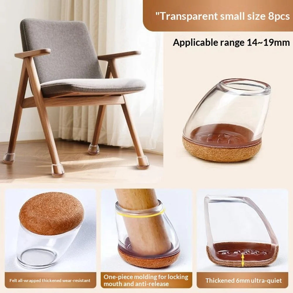 8Pcs 14-19mm Chair Leg Caps Universal Silent Furniture Feet Protectors TPE Felt for Table Chair - 3