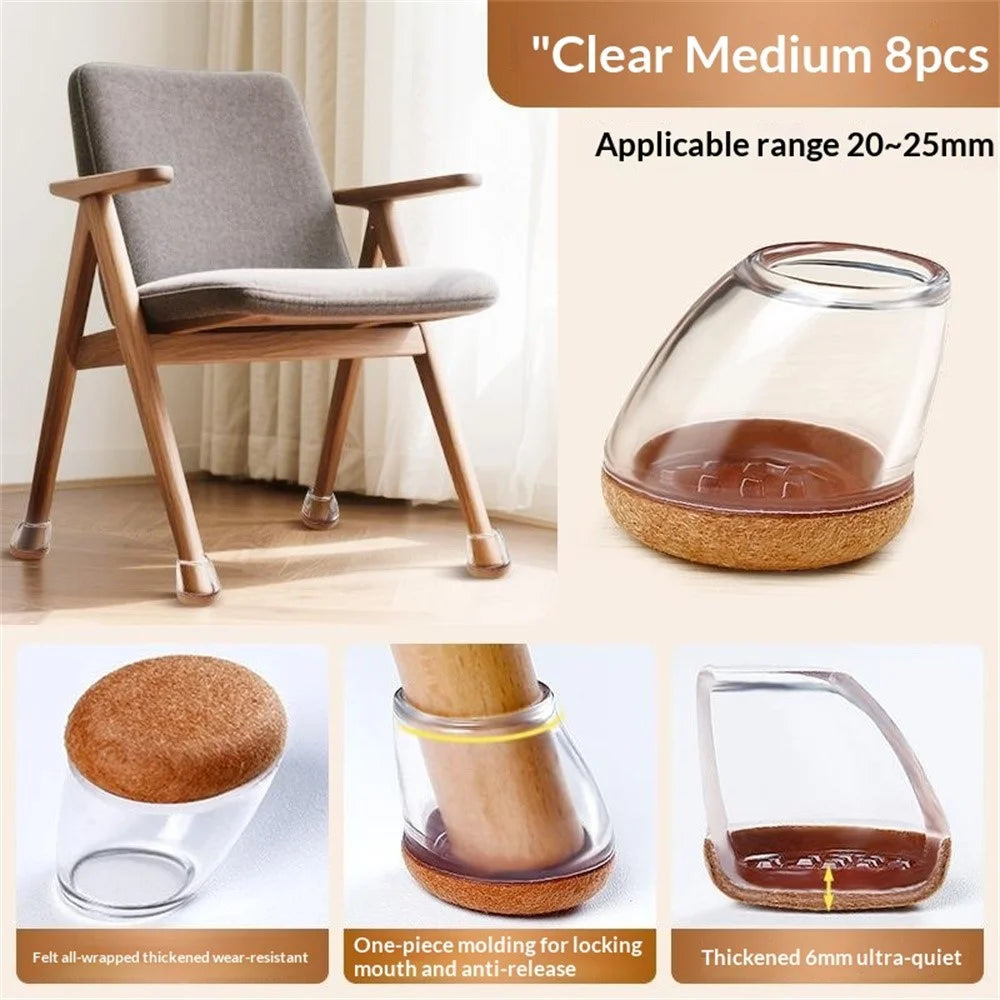 8Pcs 20-25mm Chair Leg Caps Universal Silent Furniture Feet Protectors TPE Felt for Table Chair - 2