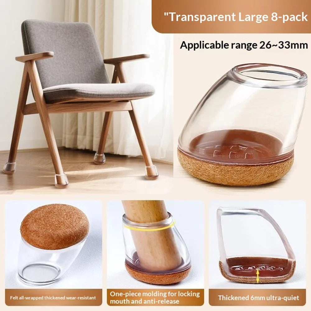 8Pcs 26-33mm Chair Leg Caps Universal Silent Furniture Feet Protectors TPE Felt for Table Chair - 2