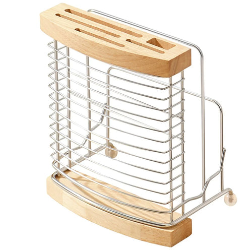 Stainless Steel Oak Knife Block Kitchen Knife Holder Storage Rack with Cutting Board Organizer Stand - 1