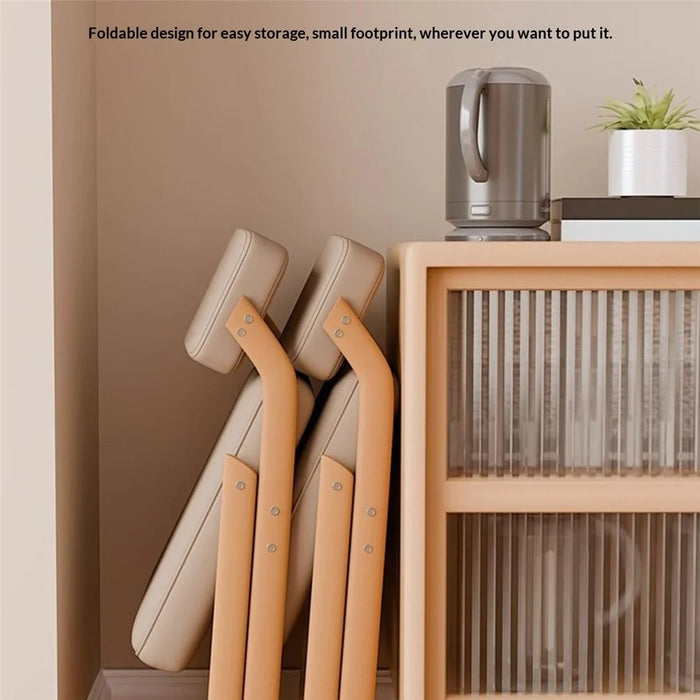 Foldable Chair Wood Frame Padded Seat Backrest Triangular Support for Home Dining - Coffee Pads  /  Natural Wood Color Frame - 2