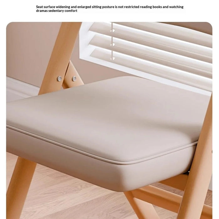 Foldable Chair Wood Frame Padded Seat Backrest Triangular Support for Home Dining - Coffee Pads  /  Natural Wood Color Frame - 3